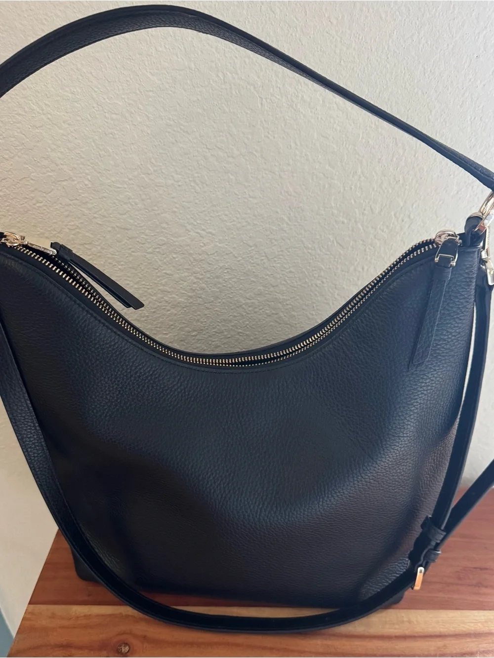 kate spade Black Pebbled Leather Shoulder Bag with Gold Hardware